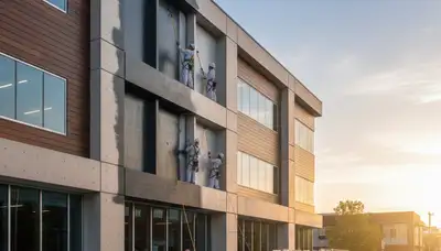 Professional commercial painters working on business exterior in Cleveland, OH