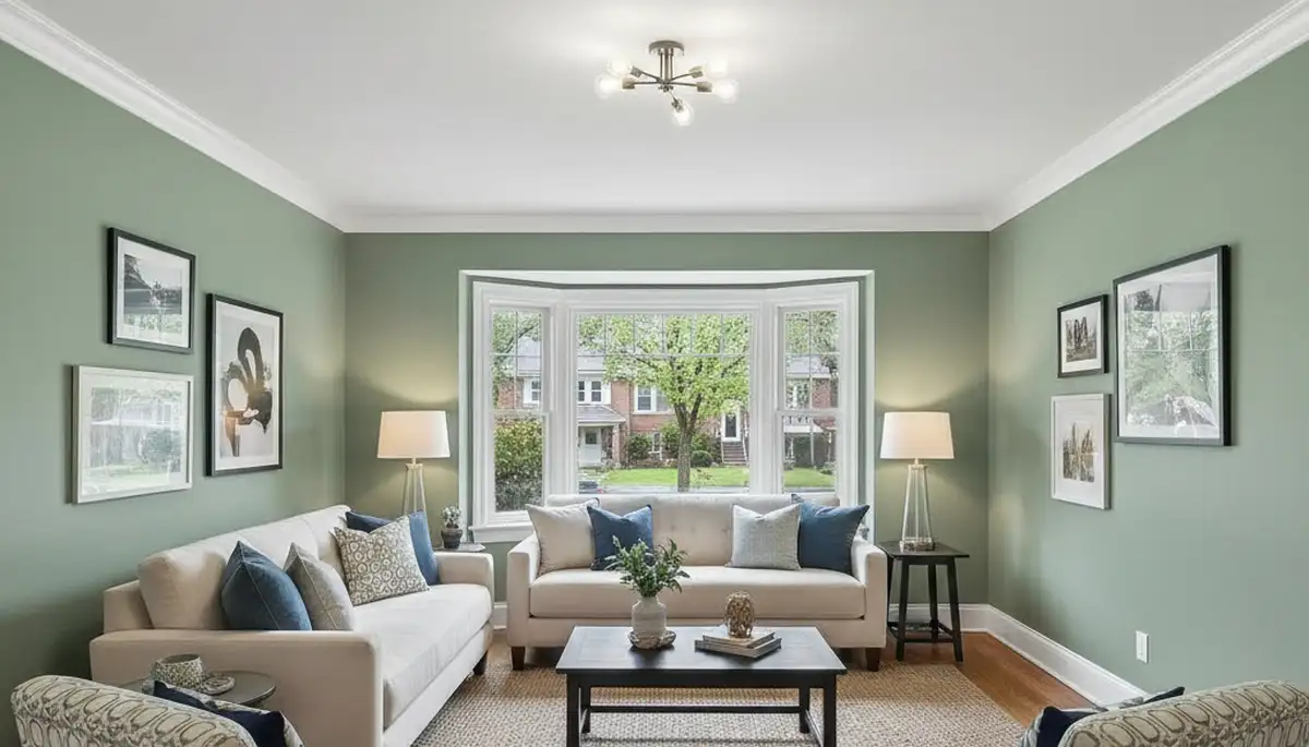 Freshly painted Cleveland, OH living room with smooth walls and modern colors by local interior painters
