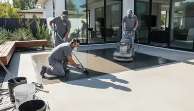 Professional concrete staining on residential garage floor in Cleveland, OH by expert house painters