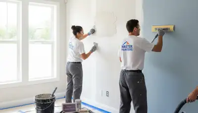 Painter repairing drywall cracks in Cleveland, OH home for seamless wall restoration by Painters Inc