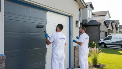 Professional garage door painting in Cleveland OH by local house painters enhancing curb appeal