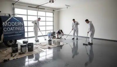 Epoxy garage floor coating installation in Cleveland, OH by professional house painters