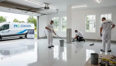 Epoxy garage floor coating installation by professional painters in Cleveland OH