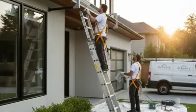 Professional gutter painting on a Cleveland, OH home by expert house painters