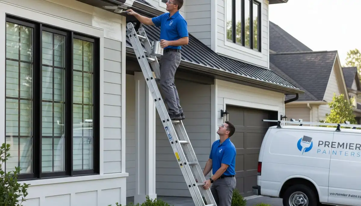 Professional gutter painting on a residential home in Cleveland, OH by expert house painters