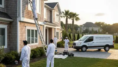 Professional house painters working on exterior home in Cleveland, OH