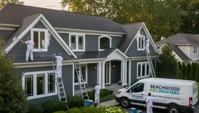 Professional house painters finishing exterior home project in Cleveland, OH