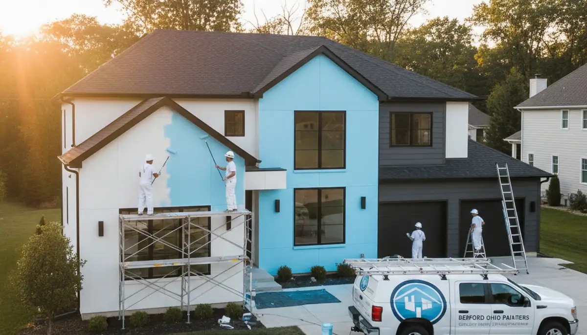 Professional house painters working on exterior home repaint in Cleveland, OH