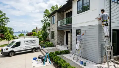 Professional house painters working on exterior home repaint in Cleveland, OH