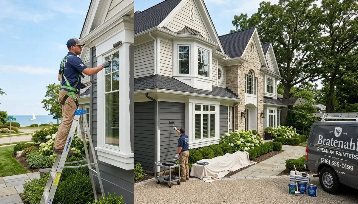 Professional house painters working on home exterior in Cleveland, OH