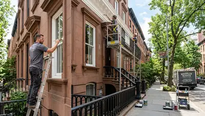 Professional house painters working on exterior home in Cleveland, OH