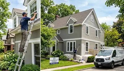 Professional house painters working on exterior home in Cleveland, OH