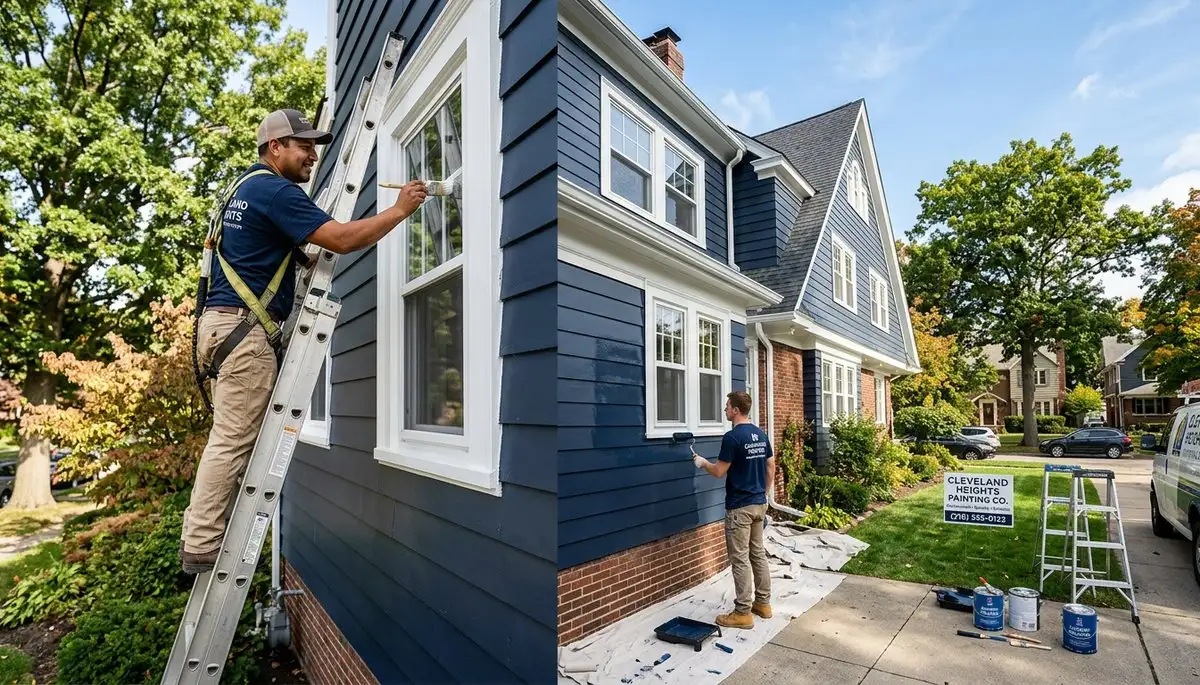 Professional house painters working on exterior home painting in Cleveland, OH
