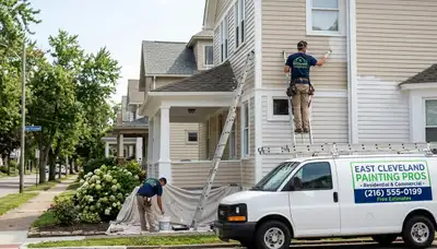 Professional house painters working on exterior home repaint in Cleveland, OH