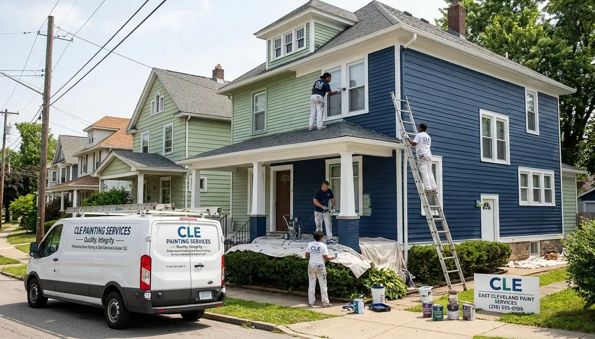 Professional house painters improving home exterior in Cleveland, OH