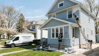 Professional house painters working on exterior home painting in Cleveland, OH