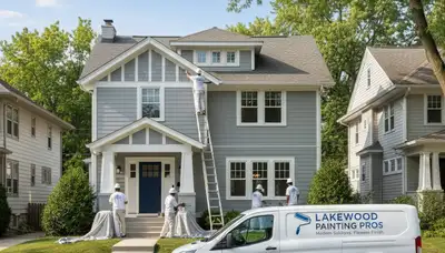 Professional house painters working on residential exterior in Cleveland, OH