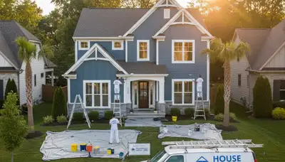 Professional house painters working on home exterior in Cleveland, OH