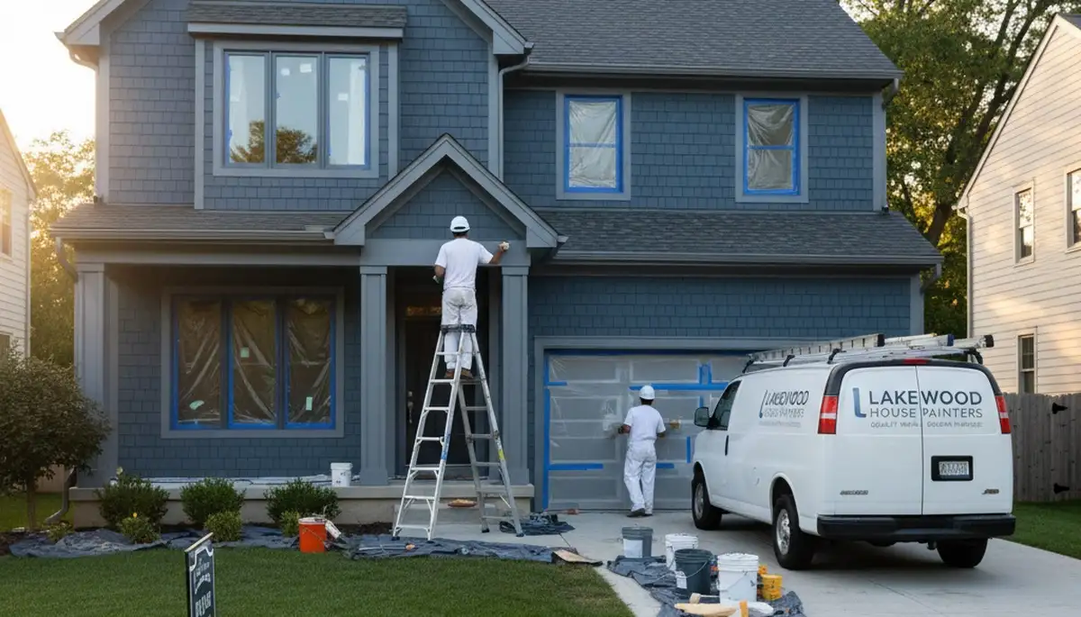 Professional house painters working on a residential exterior in Cleveland, OH