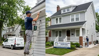 Professional house painters working on residential exterior in Cleveland, OH