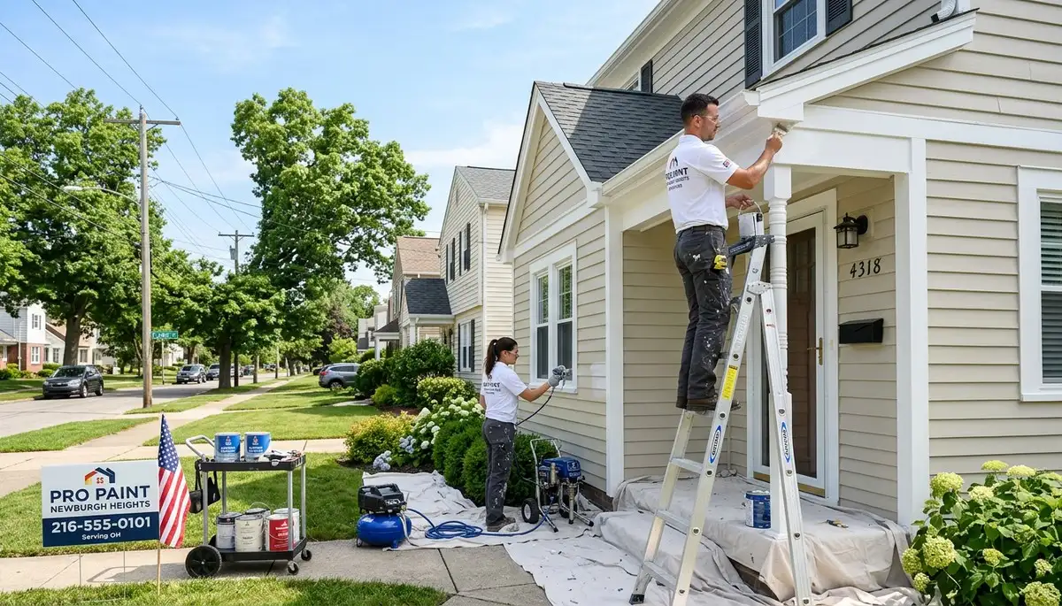 Professional house painters working on exterior home in Cleveland, OH