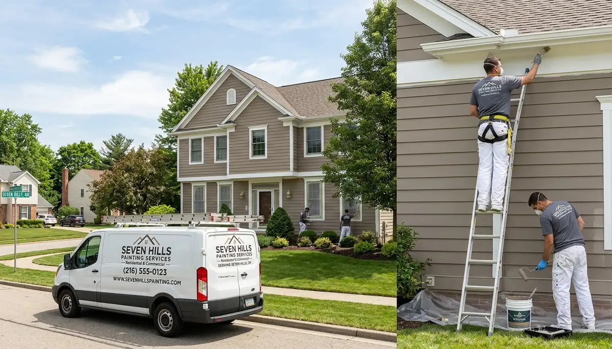Professional house painters working on residential exterior in Cleveland, OH