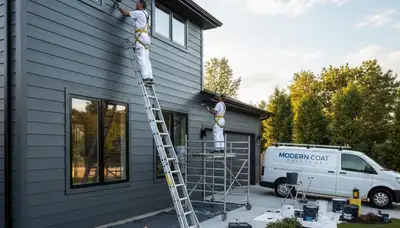 Professional siding painting on Cleveland, OH home with durable weather-resistant exterior finish